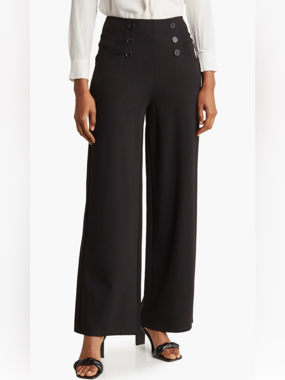 Max Studio Black Wide-Leg Sailor Button Pants
